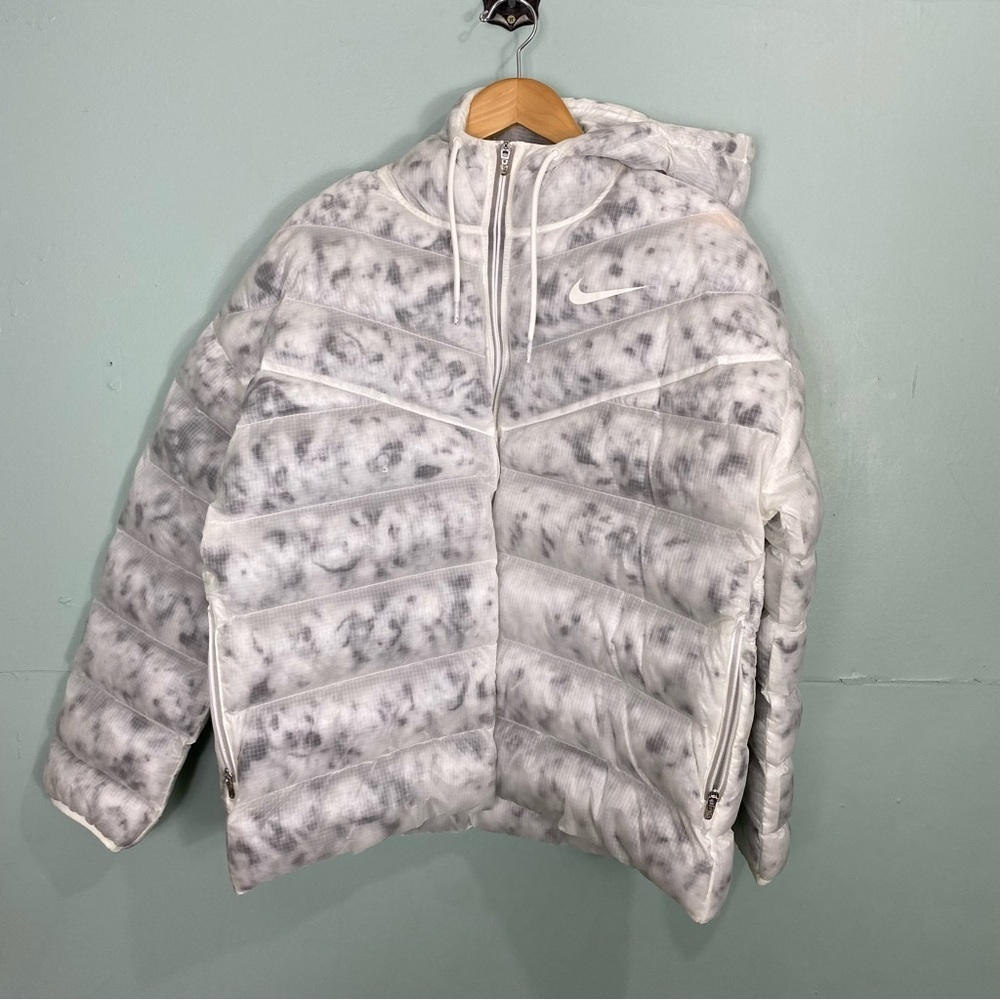 Nike Marble White Black Puffer Jacket Sz‎ L Zip Up